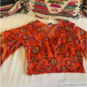 Orange paisley crop top blouse